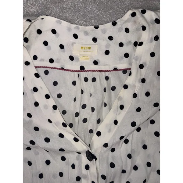 MAEVE‎ Anthro Jourdain Polka Dot Long Sleeve V-Neck Large - Image 5