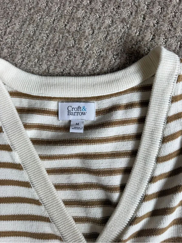 Cotton Striped Button-Front Knit Vest in Cream and Tan size M - Image 4