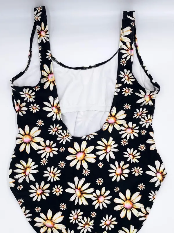 No Boundaries High Leg One Piece Swimsuit Size XL Black Daisy Floral Print 90s - Image 9