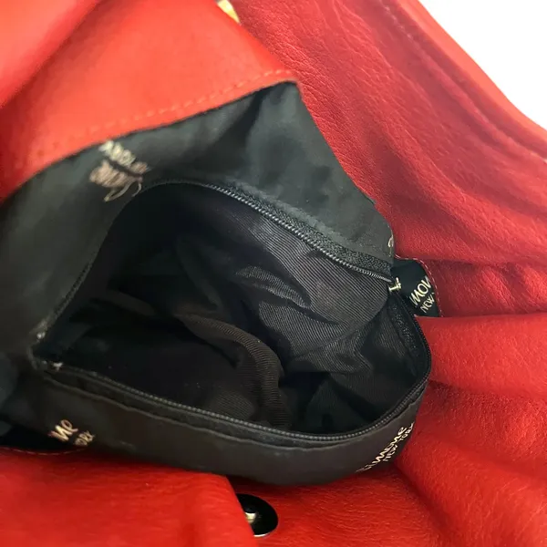 Vintage L.J. Simone Red Leather Glam Studded Belt Crossbody Hobo Bucket Bag - Image 5