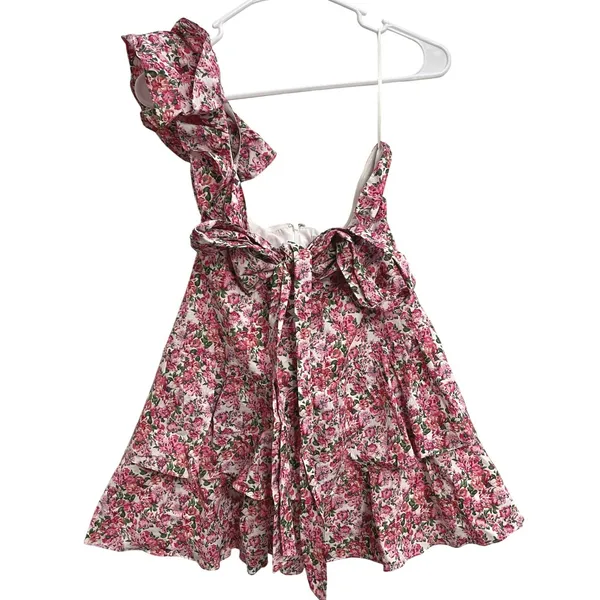 NWT Hello Molly Ruffled Out Dress Floral‎ One Shoulder Ruffle Mini Dress Pink 8 - Image 3
