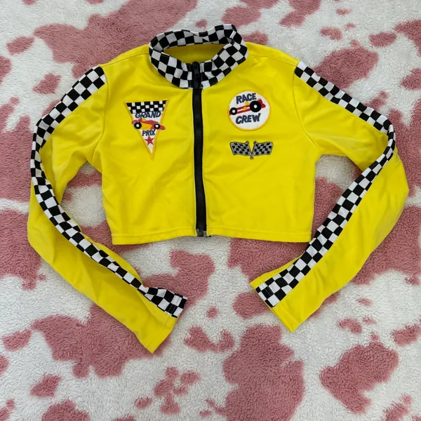 🔥🏁 BRAND NEW Race Day Baddie 5-Piece Set – Checkered & Neon Yellow Medium 🏁🔥 - Image 2