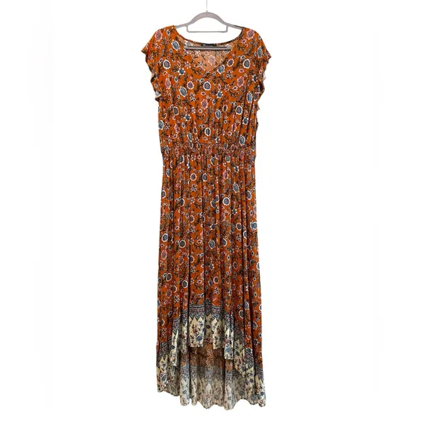 PrettyGarden Ruffle Cap Sleeve Floral Hi-Low Maxi Dress‎ Brown Size XXL (18) - Image 2