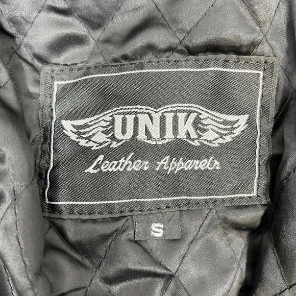 UNIK Leather Fringe‎ Biker Jacket Small Black Purple Rose Inlay Motorcycle Goth - Image 3