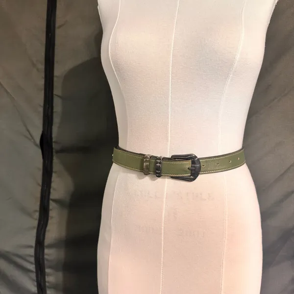 Belt Vintage Women's Leather Western Olive Green Designer Cowboy Unisex Classic - Image 2