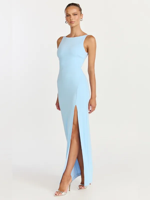 SHOWPO Indi Boat Neck Bodycon Maxi Dress In Light Blue - Image 3