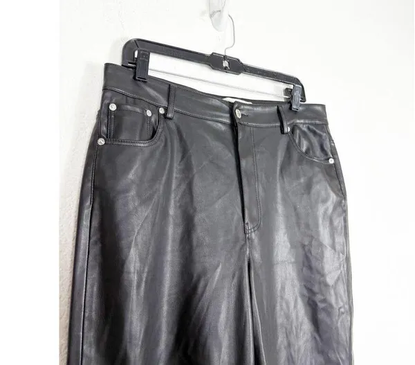 Zara Full Length Faux The 90S Leather Black Pants Size 10 Straight Leg High Rise - Image 7