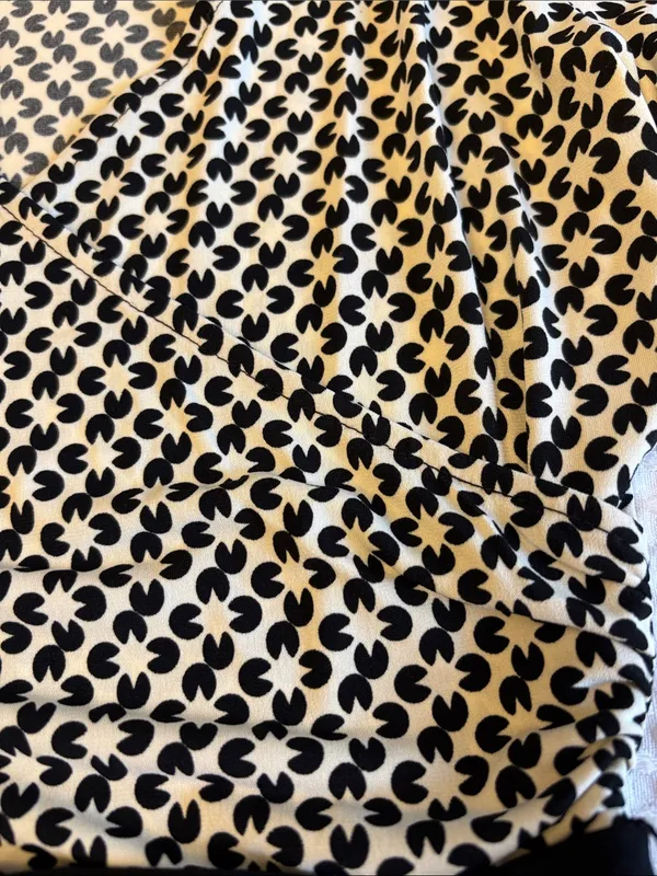 London Times Size 8 Black White Printed Midi Wrap V-Neck Fit & Flare Dress Belt - Image 5