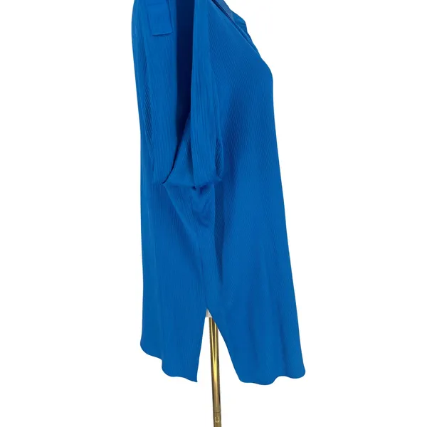 Kobi Halperin Bella Ocean Blue Satin Oversized Button Down Shirt Size M - Image 8