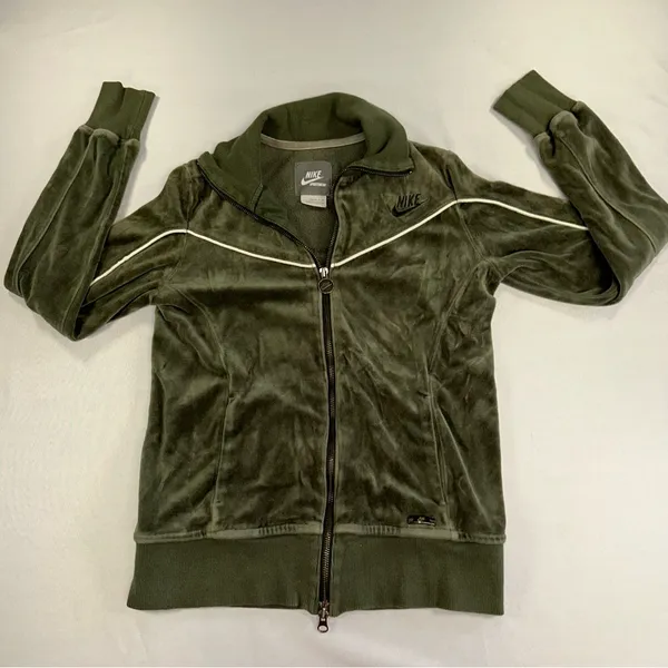 Nike • Vintage Sportswear Track Jacket Womens Small Green Velour Velvet Full Zip - Image 11