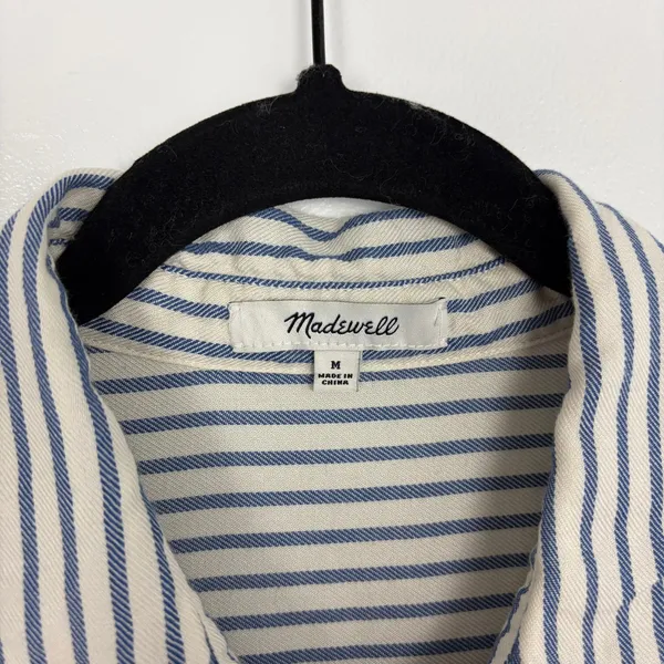 Madewell Central Shirt Dalton Stripe Blue Shirred Button Down Short Sleeve M - Image 5