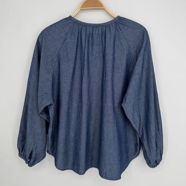 Outerknown Button Front Blouse Small Blue Chambray Coastal Boho Sustainable Top - Image 6