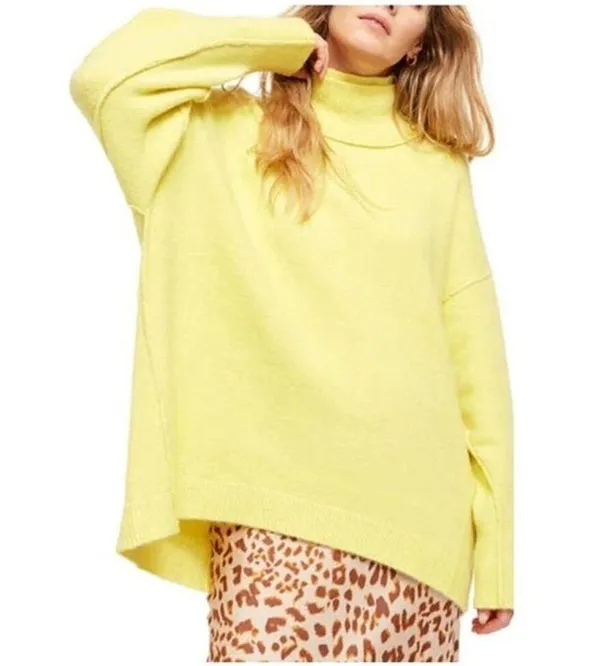 FREE PEOPLE Afterglow Lime Yellow Mock Neck oversized Sweater Top Size small - Image 2
