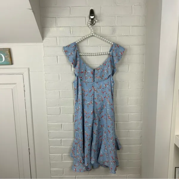 Lulus Radiant Rosa Light Blue Floral Print Ruffled Mini Dress Size M - Image 8