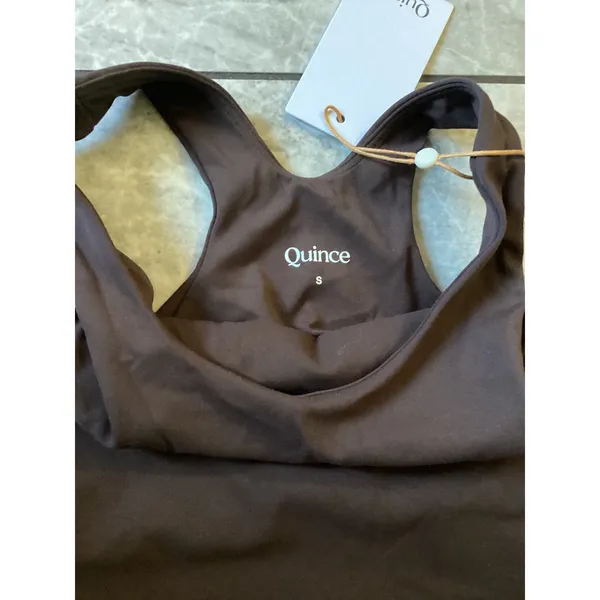 Quince Womens Espresso Brown High Neck Longline Sports Bra Racerback Size S NWT - Image 2