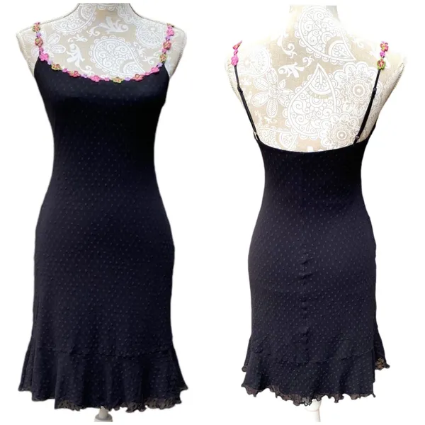 Whimsigoth Betsey Johnson Y2K Swiss Dot Slip Dress Pink Flowers NWT M - Image 2
