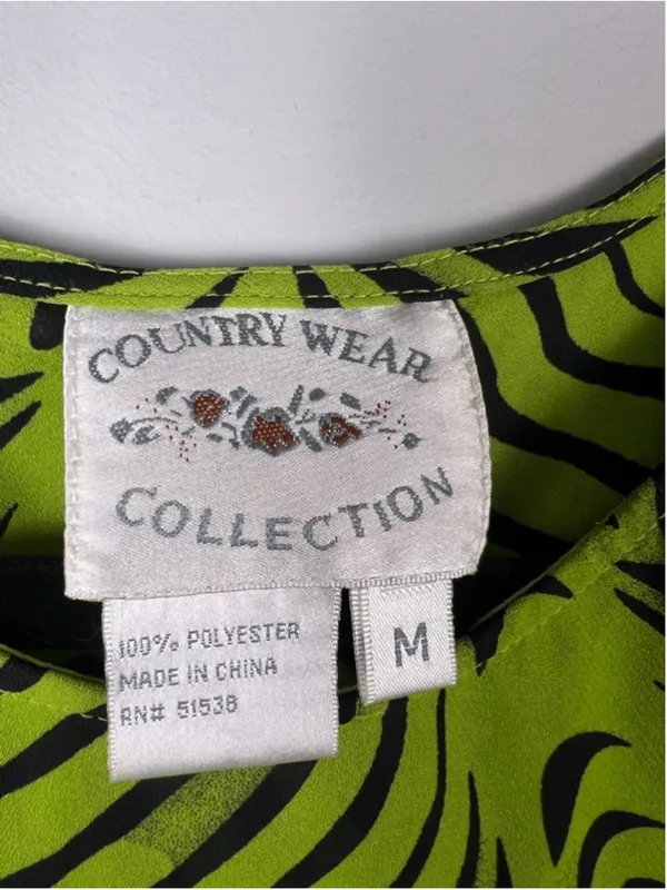 Vintage Y2K Neon Zebra Print 2 Piece Skirt Set Medium Lime Green Festival - Image 3