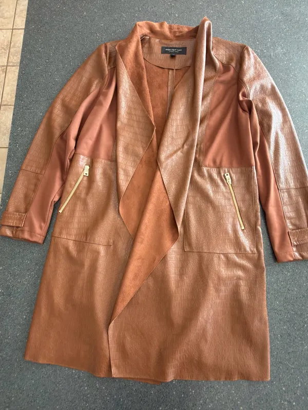 Marc New York by Andrew Marc Brown Croc-Embossed Open-Front Drape Jacket L - Image 11
