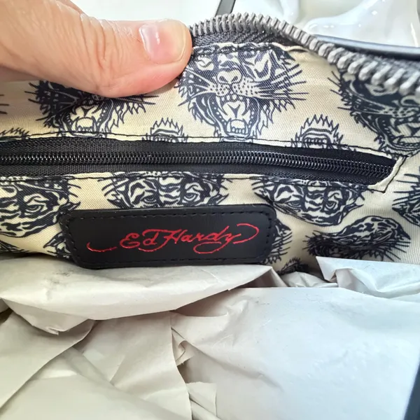 🔥 NWT Ed Hardy Y2K Tattoo Print Studded Hobo Bag Black 🖤 - Image 20