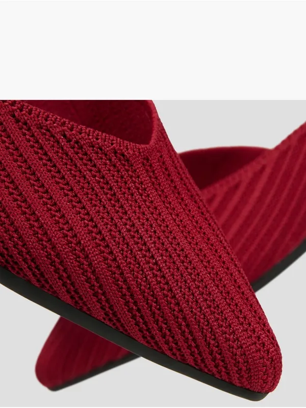 Vivaia Pointed Knit Ballet Flats in Crimson Red - Image 2