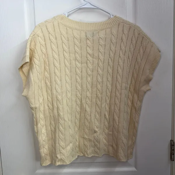 Aiwee‎ Fashion cream cable knit soft Crewcut acrylic relaxed stretch sweater M - Image 5