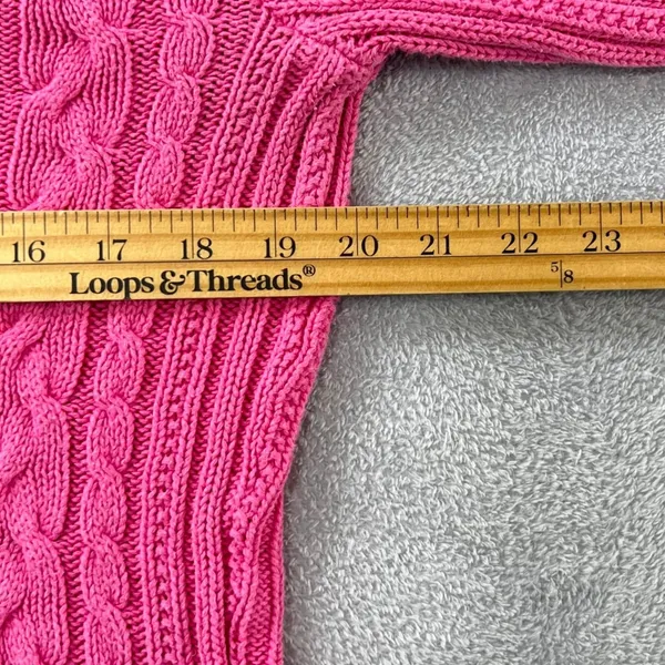 Lauren Ralph Lauren Cable Knit Sweater Womens M Pink Cotton Crew Neck Preppy - Image 6