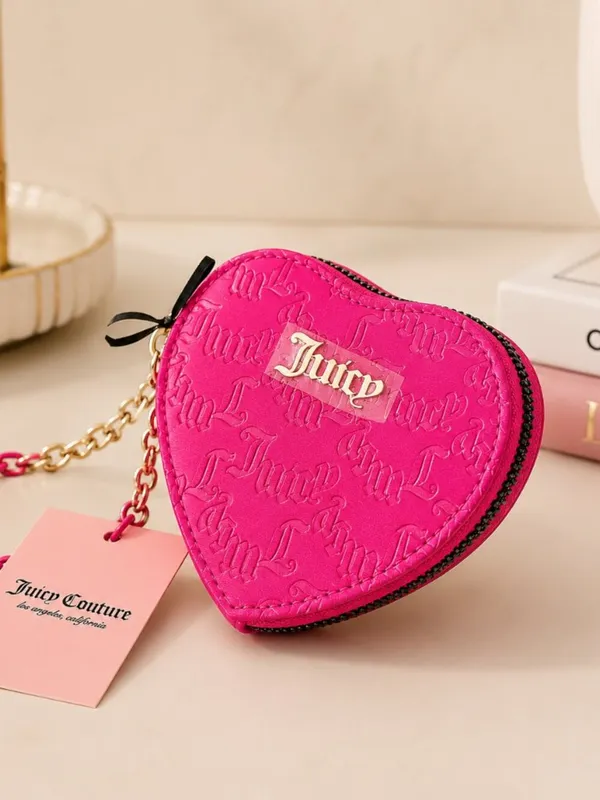 Juicy Couture Can’t Tame Her Pink Heart Embossed Zip Wristlet NWT - Image 2