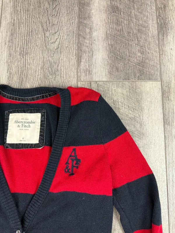 Abercrombie Red/Navy Stripe Cardigan - Image 4