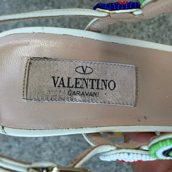 Valentino medallion beaded floral lucite-heel leather sandal size 37 - Image 13