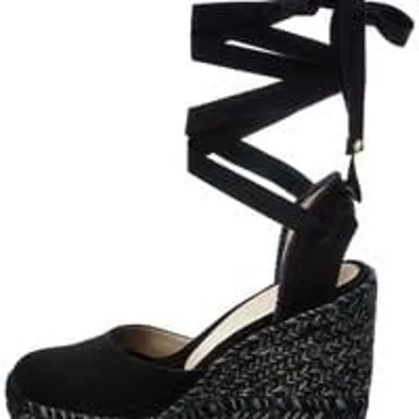 STUART WEITZMAN Marguerita Black Ankle Wrap Wedge Sandal Espadrille Shoes 5.5 36 - Image 7
