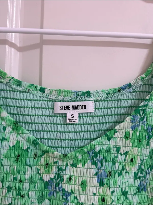 Steve Madden Green Floral Long Sleeve Smocked Mini Dress - Image 2