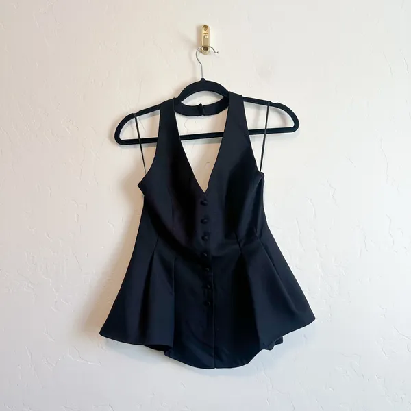 Reformation | Auli Halter Wool-Blend Peplum Vest Top in Black | size 2 - Image 4
