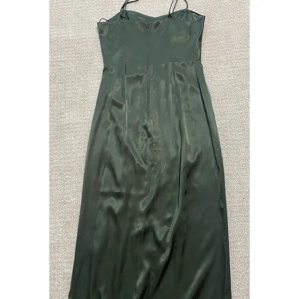 ZARA Green Satin Ruched Sweetheart Slip Midi Dress Spaghetti Strap Size S - Image 15