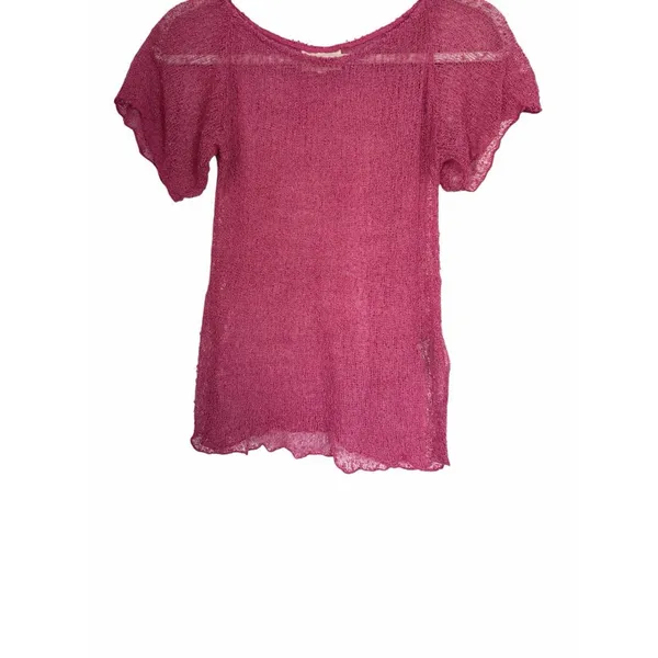 Ambra Maddalena Womens Sz L Pink Frankie Open Knit Sheer Stretchy Top Vintage - Image 3