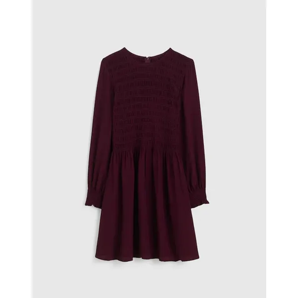 Madewell Long-Sleeve Smocked Mini Dress Dark Pomegranate Crepe Large NWT - Image 6