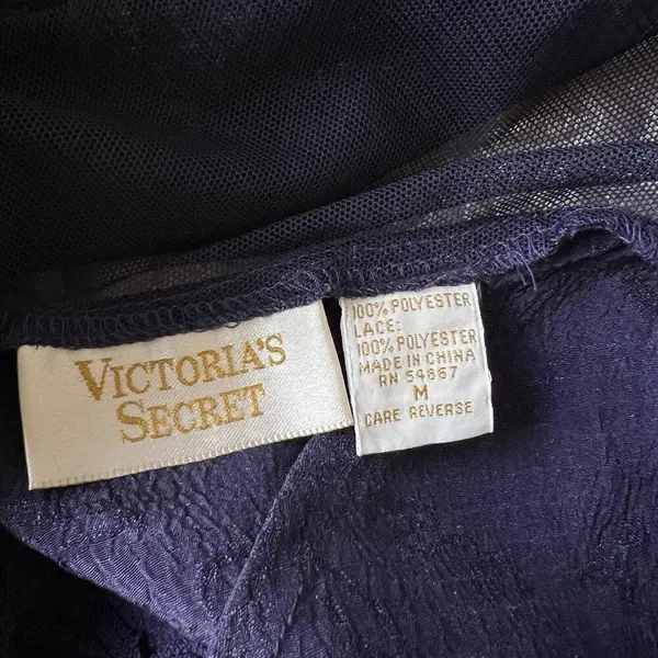 Vintage Gold Label Victoria’s Secret Navy Jacquard Satin Maxi Dress Goth Fairy M - Image 7