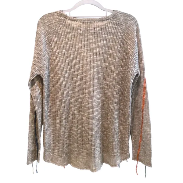 Prómesa Knit Top Brown Zigzag Embroidered Tassel Hem Boho Women Medium - Image 3
