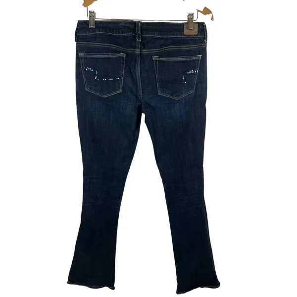American Eagle Stretch Bootcut Jeans Dark Wash Sequin Back Pocket‎ Size 12 Tall - Image 2