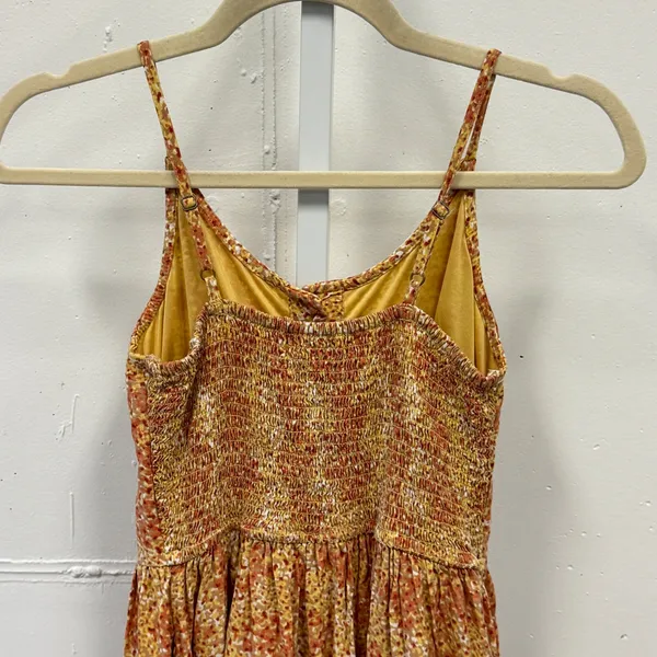 Japna Orange Ditsy Floral Button Down Smocked Back Mini Dress Womens XS Boho - Image 5
