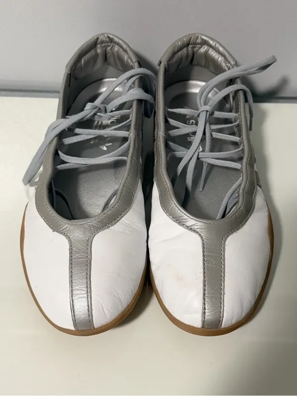 adidas White and Silver Lace-Up Ballet-Style Sneakers - Image 6