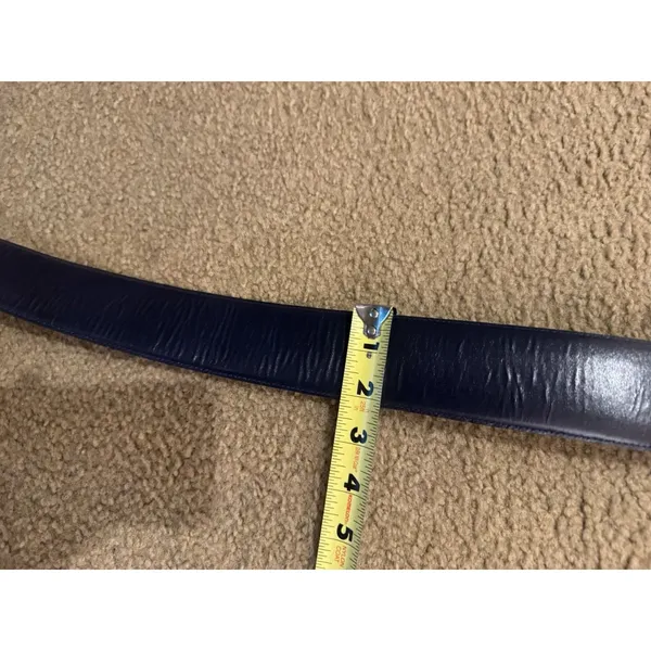 Accessory Lady Navy Blue Leather Belt Size M with Gold Tone Accent Buckle - Image 14