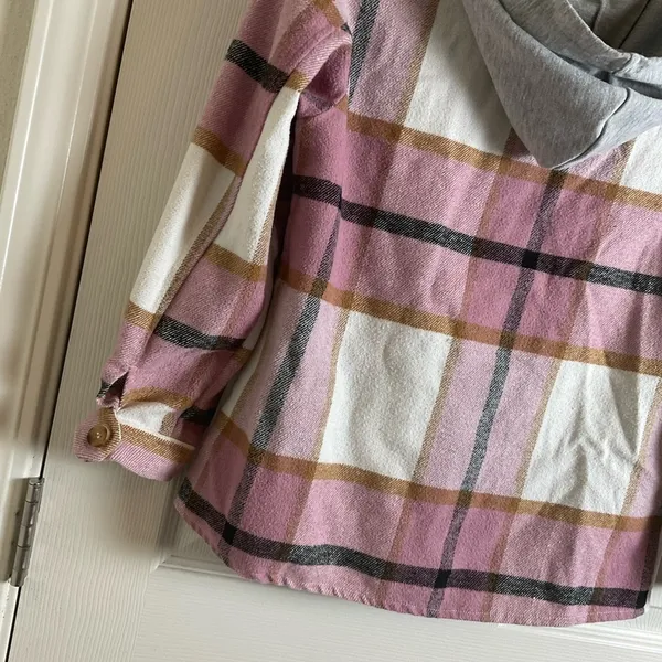 Pink Plaid Hooded Button - Image 6