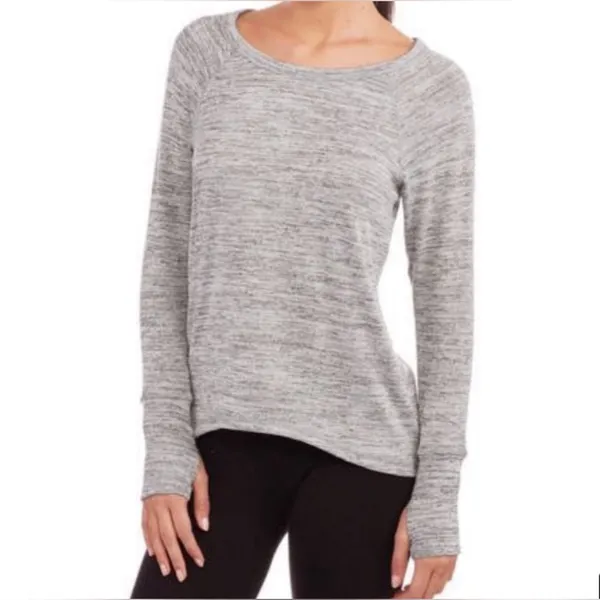 ATHLETA Shiva Linen Metallic Shimmer Long Sleeve Top in Gray Heather Size XS - Image 2