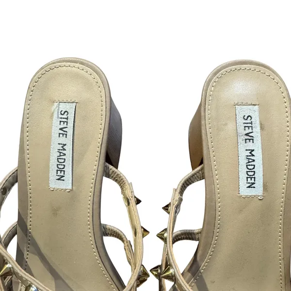 Steve Madden Shoes Womens Size 8 Beige Studded‎ Block Heel Sandals Intricate-S - Image 3