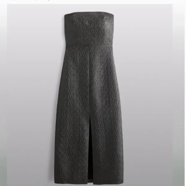 NWOT Abercrombie & Fitch Metallic strapless midi dress Charcoal Gray Shiny - Image 4