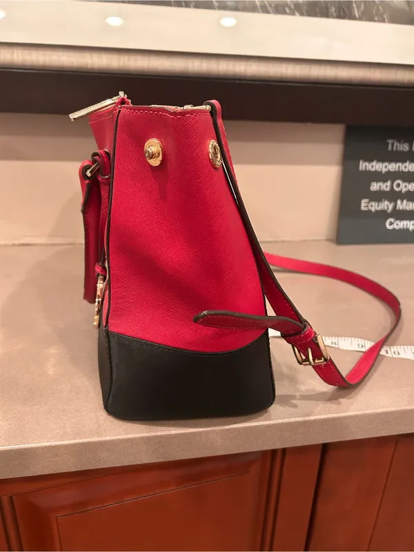 Michael Michael Kors Red and Black Two-Tone Saffiano Satchel with Gold Hardware - Image 5