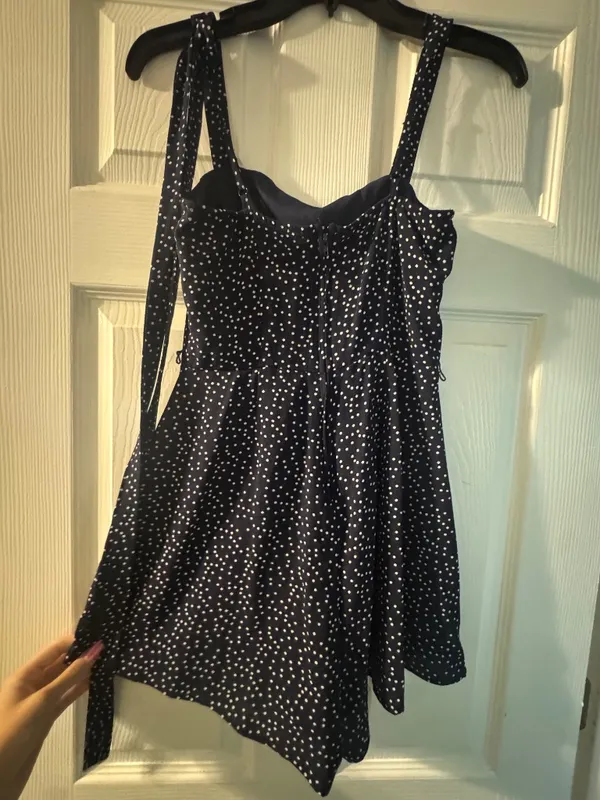 Navy w/ White Polka Dot Romper - Image 2