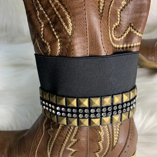 Handmade Womens Black Adjustable Studded Rhinestone Removable Boot Band One Size - Image 4