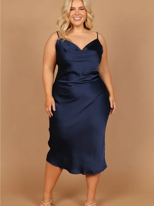 NWOT Petal & Pup Navy Satin Cowl Midi Slip Persia Dress Size 10 - Image 2