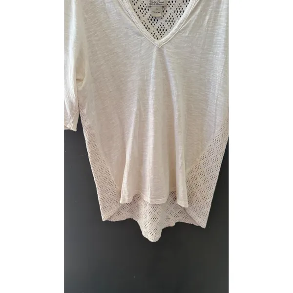 Lucky Brand Cream Cotton Pointelle Knit Top XL Womens Boho Cream Crochet Cottage - Image 4